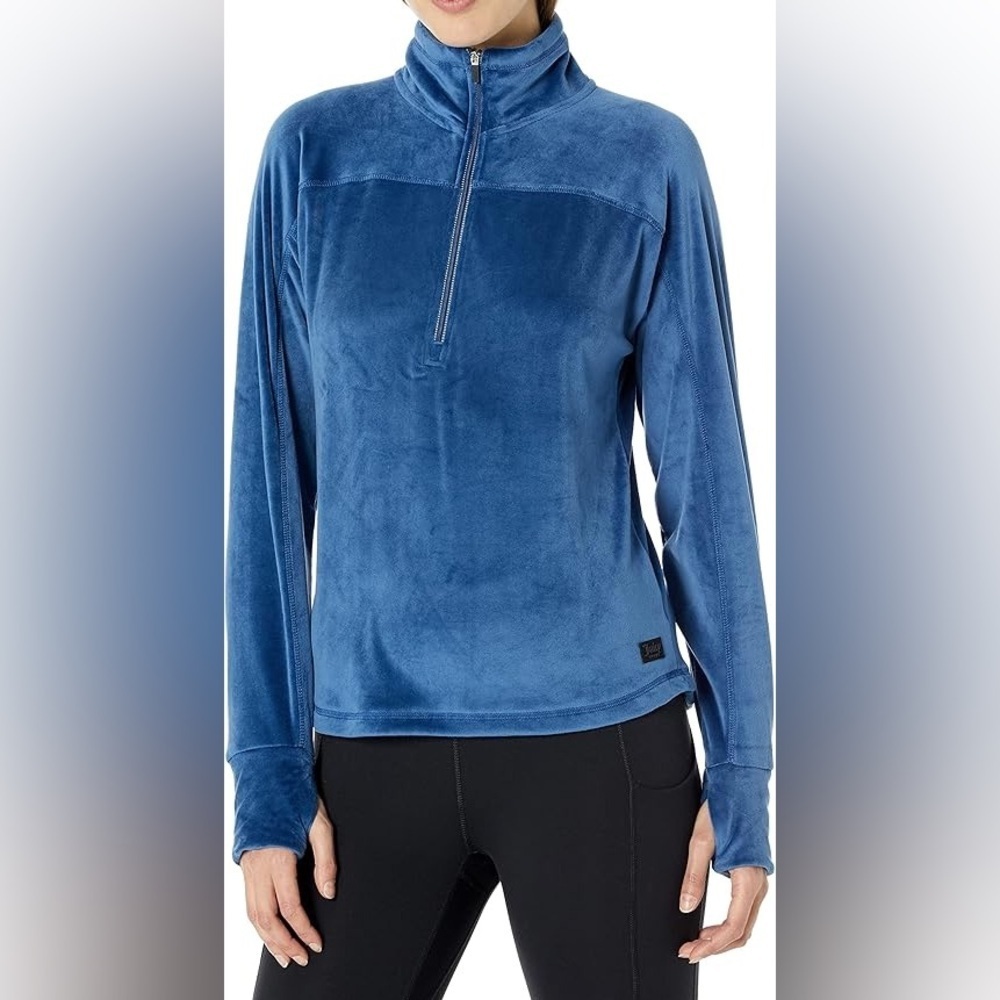 Juicy Couture Sport size XL Blue Velour 1/4 Zip Pullover Thumb Hole Sweatshirt